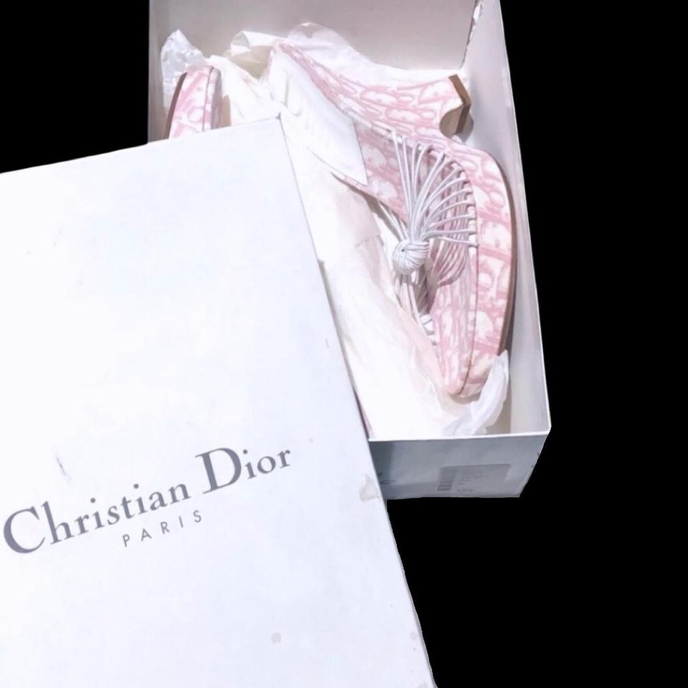 DIOR Vintage John Galliano Pink White Monogram Logo Trotter Platform Sandal Heel - Picture 10 of 14